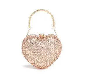 Luxury Heart-Shaped Evening Clutch with Crystal Inlays and Rhinestones for Weddings and Special Events.