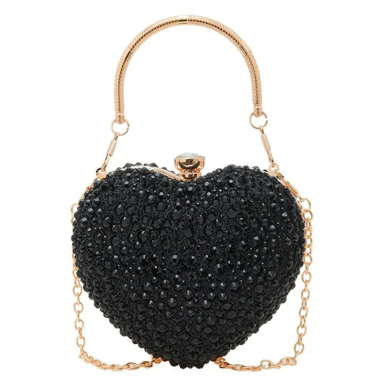 Luxury Heart-Shaped Evening Clutch with Crystal Inlays and Rhinestones for Weddings and Special Events.