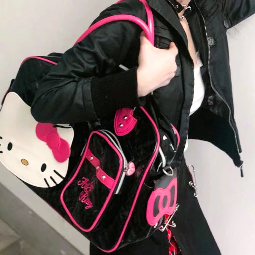 Hello Kitty Kawaii Y2K Handbag – High-Capacity PU Messenger & Travel Bag, Cute Sanrio Cartoon Tote for Girls