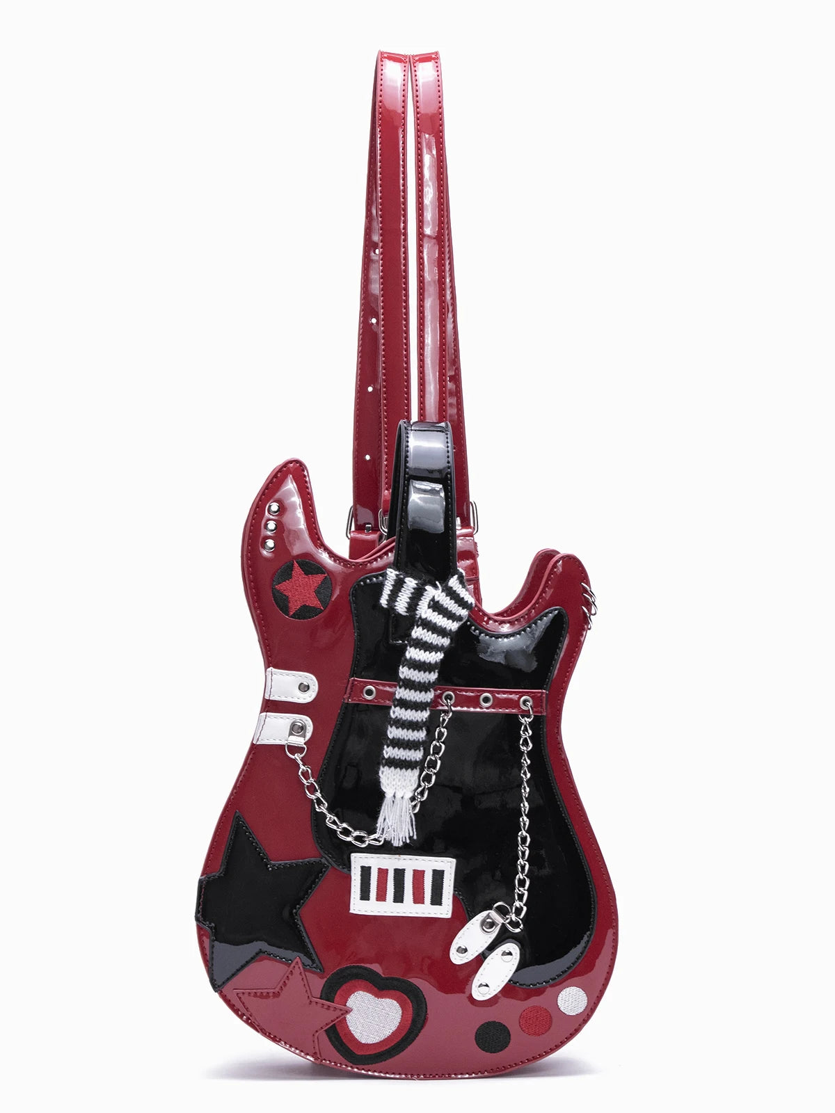 Kawaii Silver Pink Guitar-Shaped Backpack – Creative Contrast Color Crossbody & Shoulder Bag with Cute Scarf, Rock Style Handbag for Girls & Women