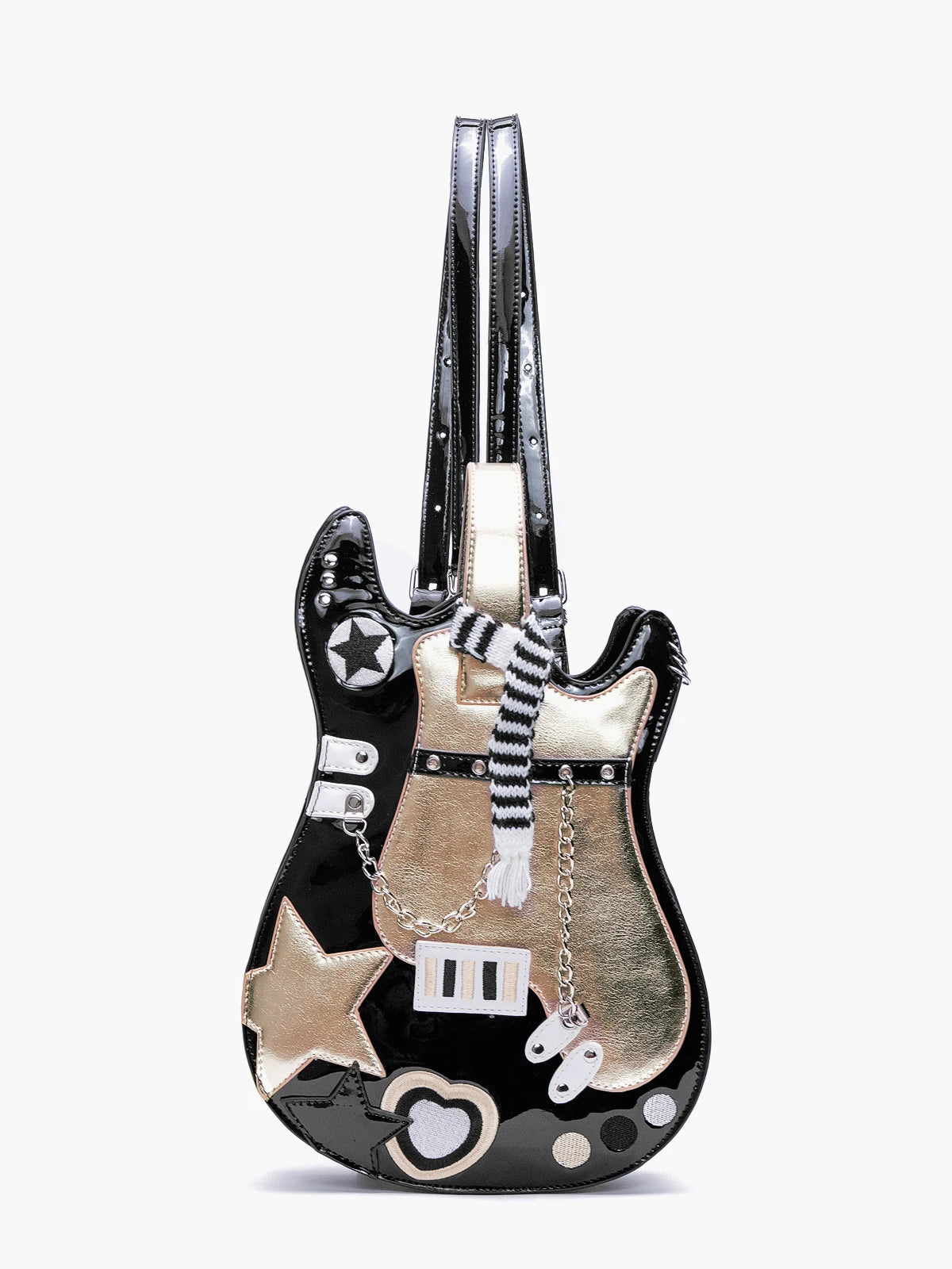 Kawaii Silver Pink Guitar-Shaped Backpack – Creative Contrast Color Crossbody & Shoulder Bag with Cute Scarf, Rock Style Handbag for Girls & Women