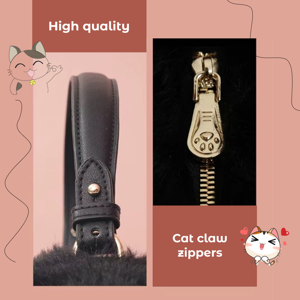 Plush Black Luxury Cat-Themed Tote & Crossbody Bag – High-Quality Women's Handbag