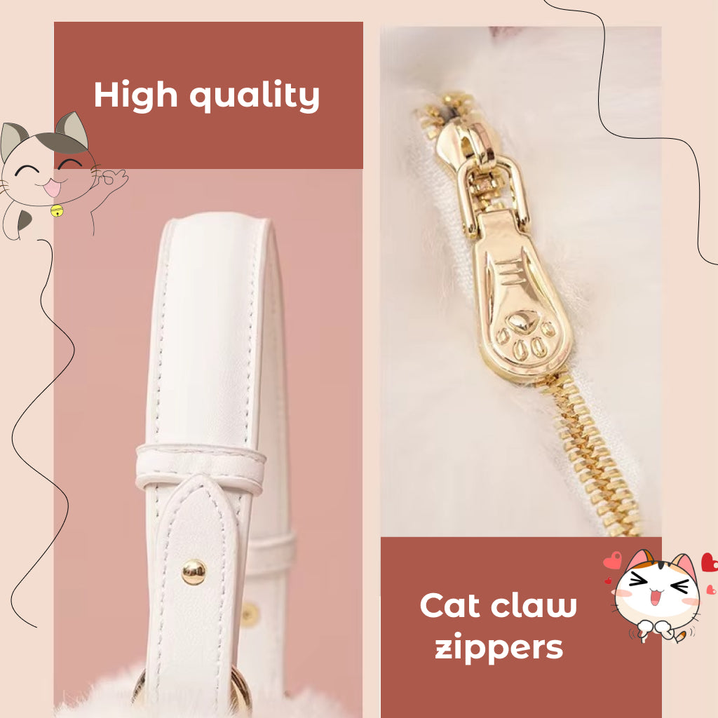 Plush White Cat Shoulder Bag – Cute Fur Crossbody Phone Purse with Chain