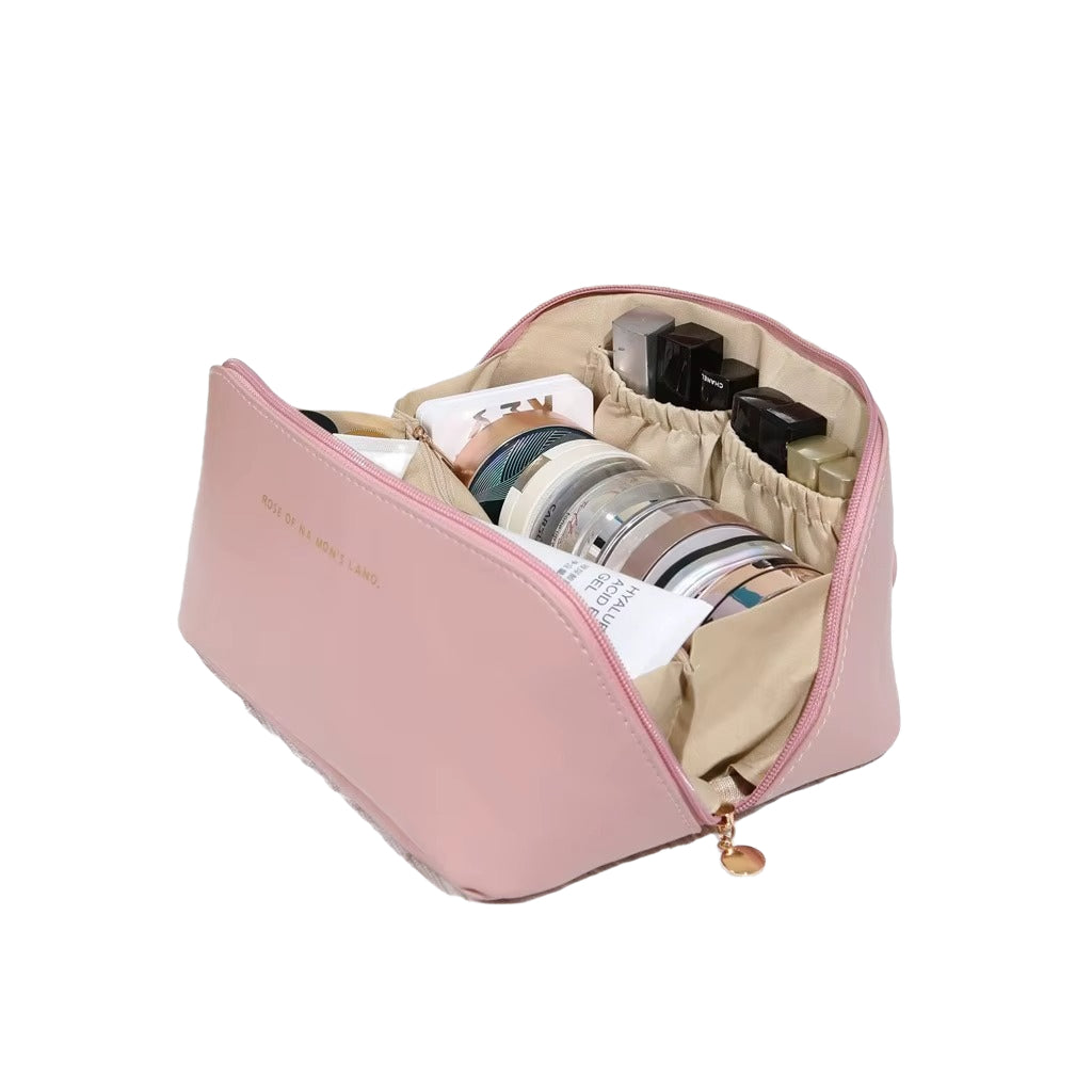 Large Capacity PU Leather Cosmetic Bag – Travel Toiletry Organizer for Women, Portable Makeup Storage Case