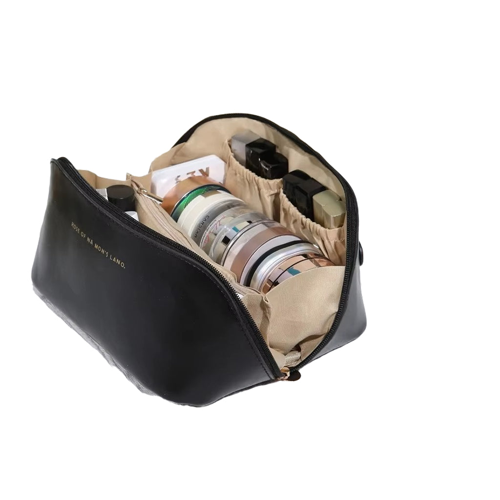 Large Capacity PU Leather Cosmetic Bag – Travel Toiletry Organizer for Women, Portable Makeup Storage Case