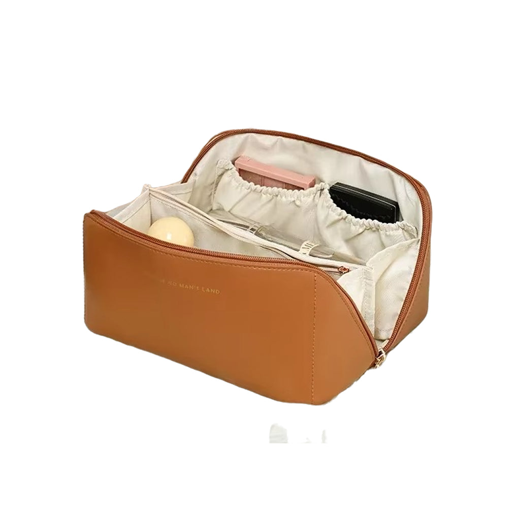 Large Capacity PU Leather Cosmetic Bag – Travel Toiletry Organizer for Women, Portable Makeup Storage Case