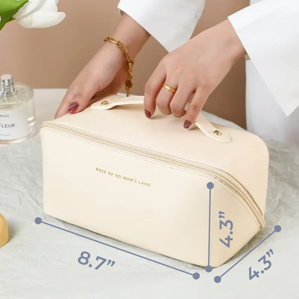 Large Capacity PU Leather Cosmetic Bag – Travel Toiletry Organizer for Women, Portable Makeup Storage Case