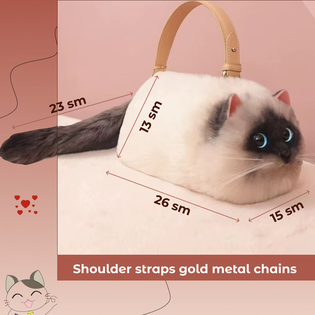 Plush Siamese Cat Shoulder & Crossbody Bag – Cute Winter & Autumn Handbag for Women